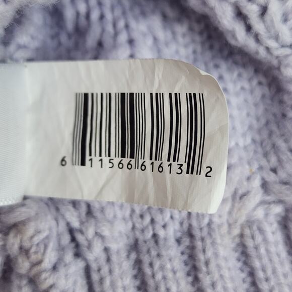 Faux Fur Removeable Pom-Pom Gray & Black on Purple Cable Knit Cuffed Beanie OSFM - Picture 9 of 9